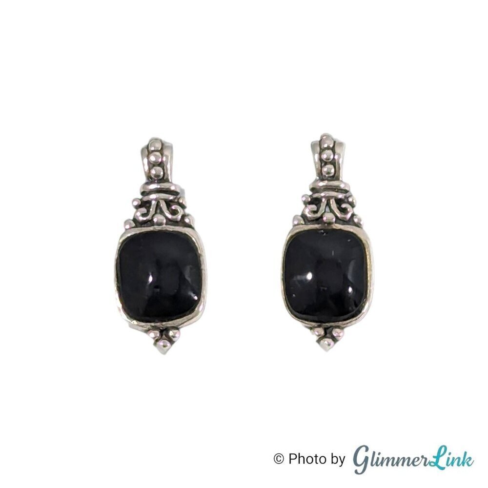 Vintage Marsala 925 Sterling Silver Onyx Dainty Drop Pierced Earrings